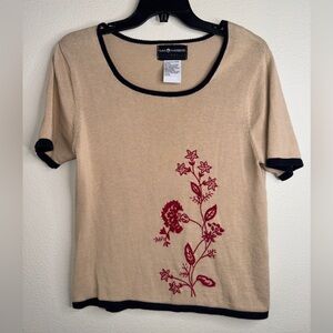 VTG Sag Harbor Beige Floral Embroidered Women's Top